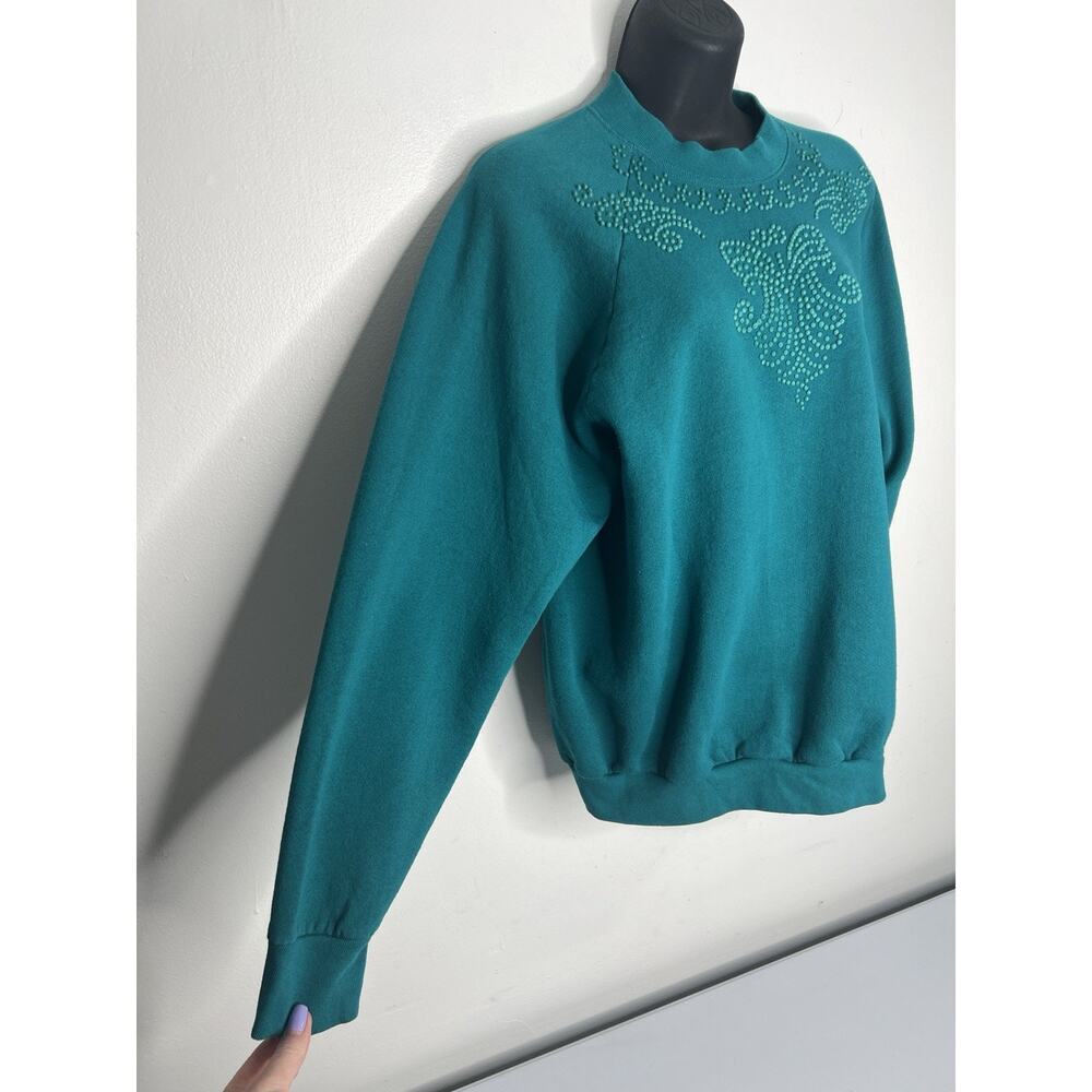 Vintage Fruit Of The Loom Crewneck Green USA Women’s Size Large Grannycore - Picture 3 of 8